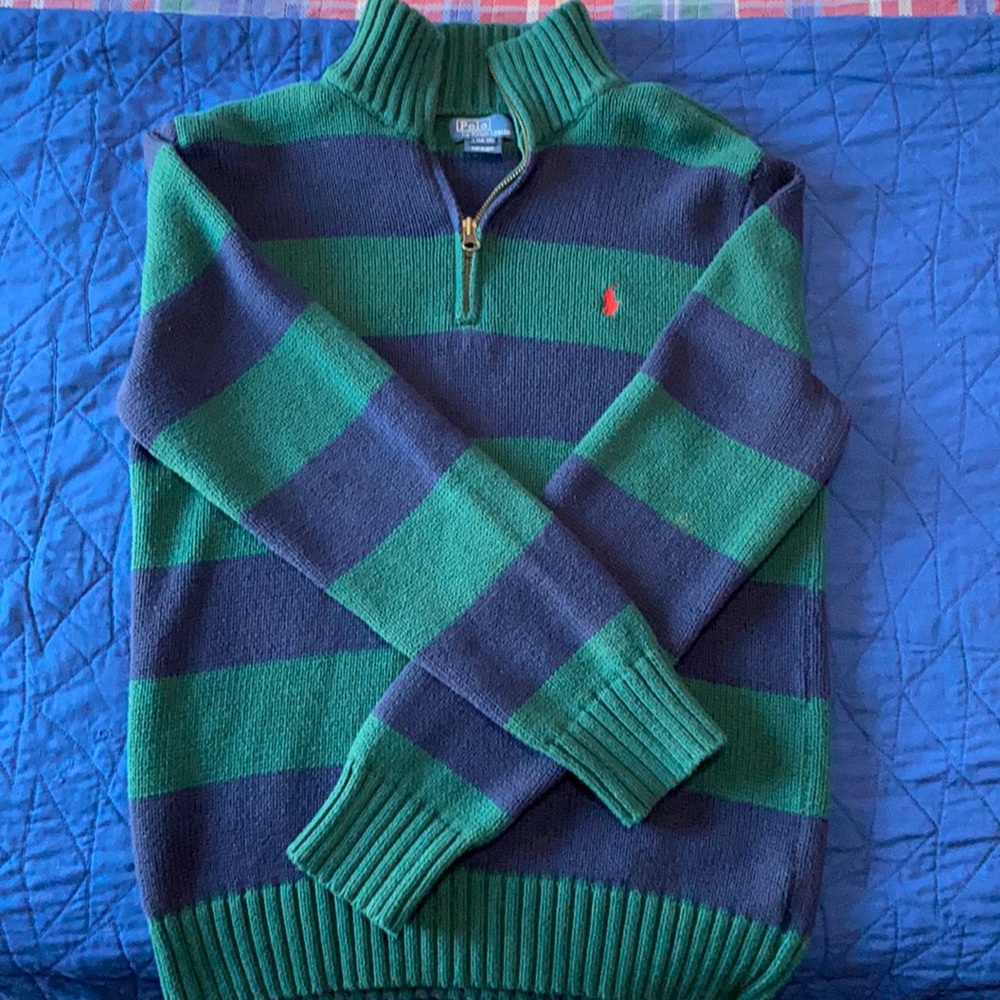 Boys Polo Sweater size L (14-16).  Green and Blue in color. Excellent condition!